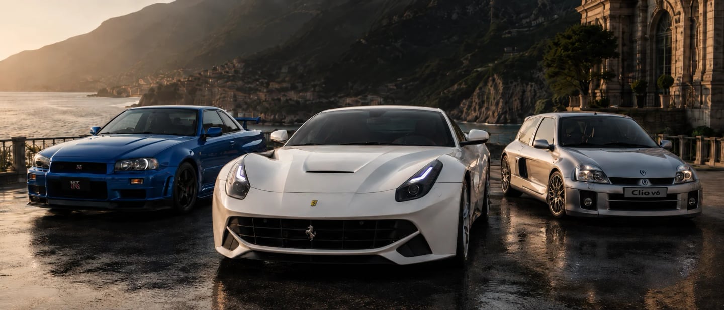 Octane Spot #1: R34 GT-R, Clio V6 and Ferrari F12berlinetta, hype or future classic?